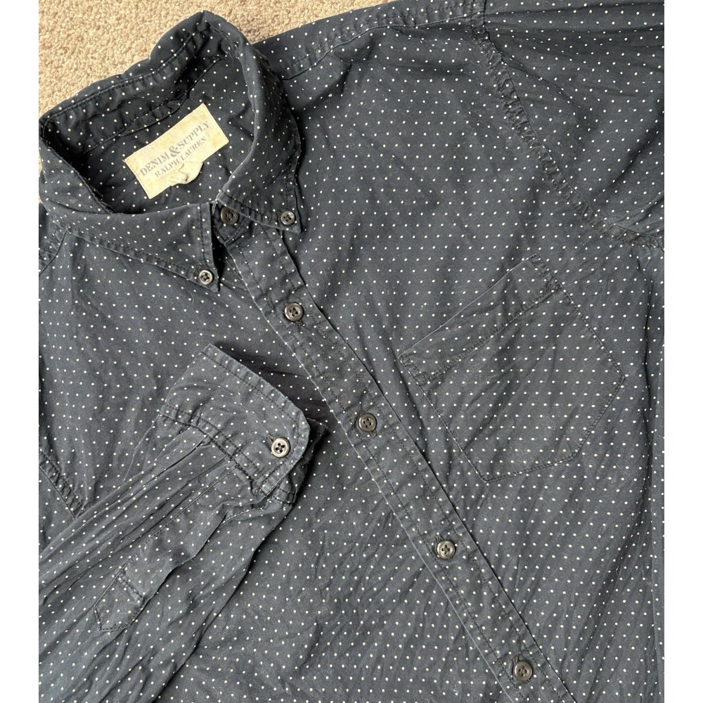 Denim & Supply Ralph Lauren Shirt Mens Small Black Dots Button Down‎ Long Sleeve